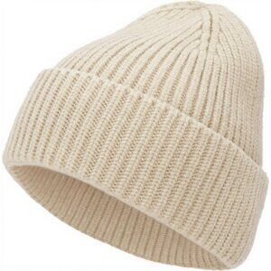 Women's Beanie Beige Wool Unisex Cuffed Knit Winter Warm Skull Ski Hats Caps
